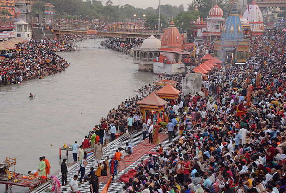Ganga Aarti evening ceremony during Ganga Dussehra, Haridwar, Uttarakhand, India