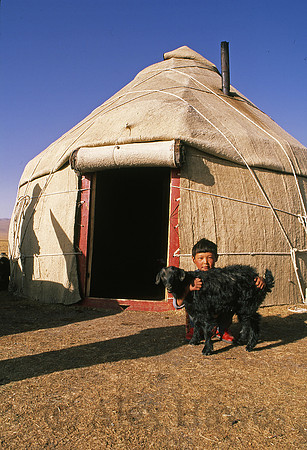 Herder family and yurt, Song Kol Lake, central Kyrgyzstan