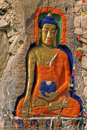 Painted Buddha rock carving outside Lhasa, Tibet