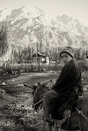 Boy and donkey, near Arslanbob, southern Kyrgyzstan
