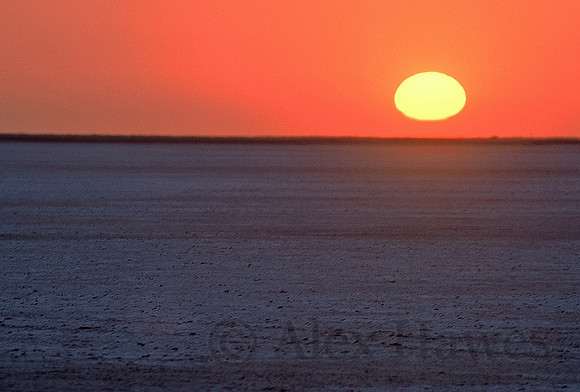 Sunset, Makgadikgadi salt pan, Kalahari Desert, Botswana