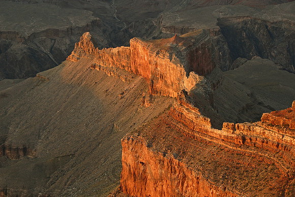 Sunset view of interior of Grand Canyon from South Rim