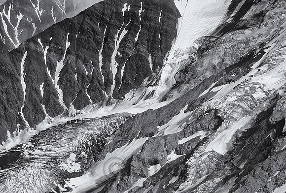 Aerial view of glaciers near Mt. McKinley, Denali National Park, Alaska