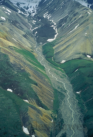 Aerial view of glacial valley, Denali National Park, Alaska