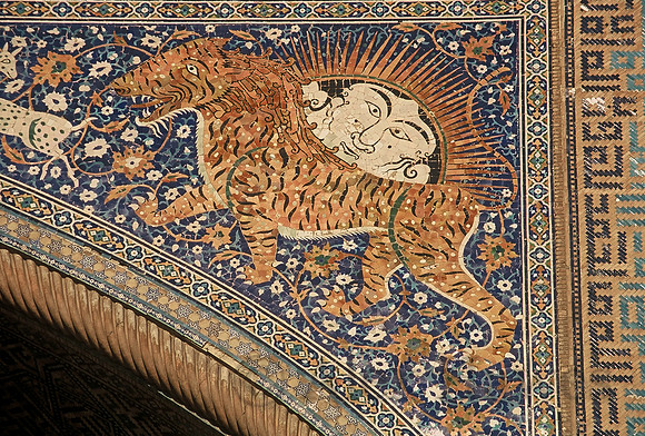 Tile detail, Sher-Dor madrasa, the Registan, Samarkand, Uzbekistan