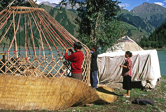 Setting up yurt at Tian Chi (Heavenly Lake) outside Urumchi, Xinjiang Province, China