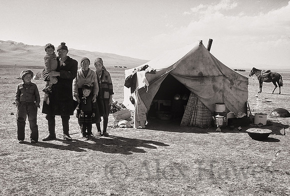 Nomadic family with yurt, Lake Son-Kul, central Kyrgyzstan