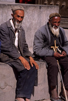 Elders gathered at Id Kah Mosque, Kashgar, Xinjiang Province, China