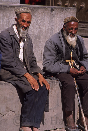 Elders gathered at Id Kah Mosque, Kashgar, Xinjiang Province, China