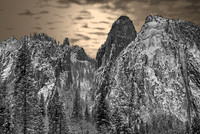 Digitally altered view of Yosemite Valley in winter, Yosemite National Park, California