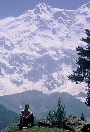 Self-portrait in front of the Rakhiot Face of Nanga Parbat, northern Pakistan