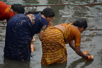Morning aarti along Ganges River, Varanasi, Uttar Pradesh, India